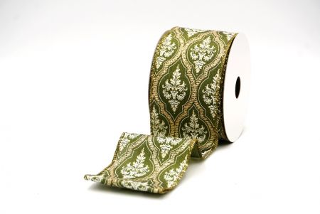 Green Damask Glitter outline Wired Ribbon_KF8602GC-3-185