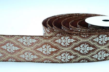 Brown Damask Glitter outline Wired Ribbon_KF8602GC-58-139