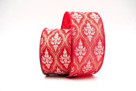 Red Damask Glitter outline Wired Ribbon_KF8602GC-7-7