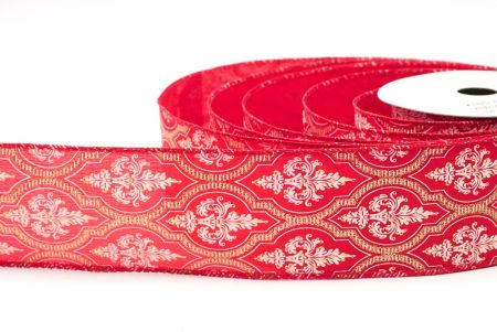 Red Damask Glitter outline Wired Ribbon_KF8602GC-7-7