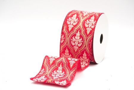 Red Damask Glitter outline Wired Ribbon_KF8602GC-7-7