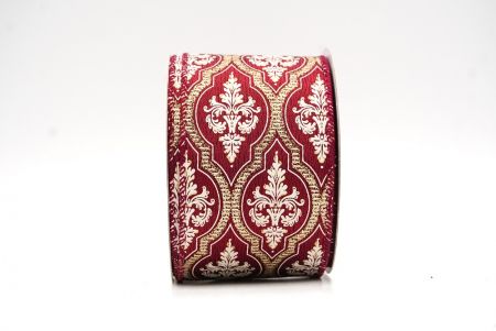 Burgundy Damask Glitter outline Wired Ribbon_KF8602GC-8-8