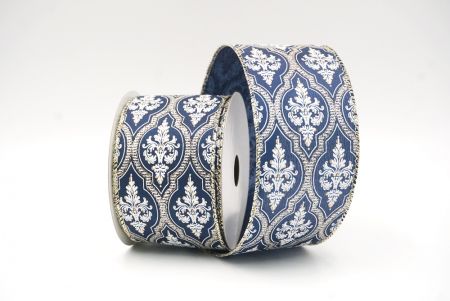 Royal Blue Damask Glitter outline Wired Ribbon_KF8602GV-4