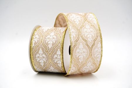 Light Brown Damask Glitter outline Wired Ribbon_KF8603GC-14