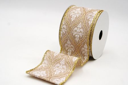 Light Brown Damask Glitter outline Wired Ribbon_KF8603GC-14