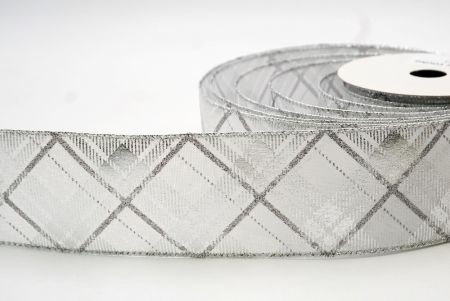 Ruban en fil métallique à carreaux en diamant blanc/argent pour Noël_KF8604G-1