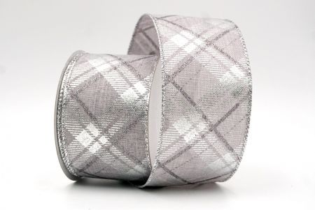 Gray/Silver_Christmas Diamond Plaid Wired Ribbon_KF8604G-50