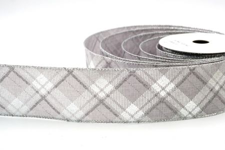 Gray/Silver_Christmas Diamond Plaid Wired Ribbon_KF8604G-50