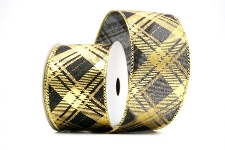 Black/Gold_Christmas Diamond Plaid Wired Ribbon_KF8604G-53