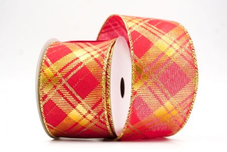 Red/Gold_Christmas Diamond Plaid Wired Ribbon_KF8604G-7