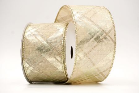 Khaki/Gold_Christmas Diamond Plaid Wired Ribbon_KF8604GV-13