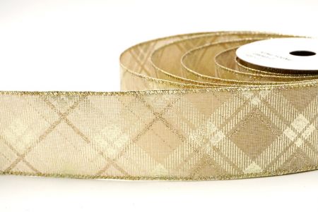 Khaki/Goud_Kerst Diamant Ruit Draadlint_KF8604GV-13