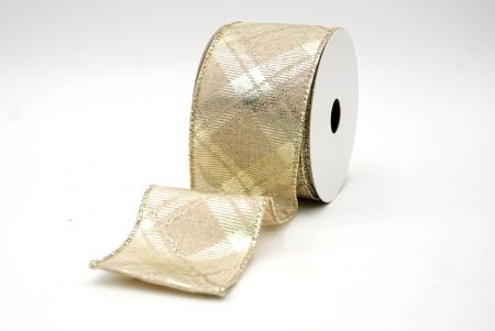 Khaki/Gold_Christmas Diamond Plaid Wired Ribbon_KF8604GV-13