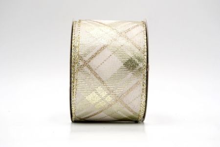 Cream/Gold_Christmas Diamond Plaid Wired Ribbon_KF8604GV-2