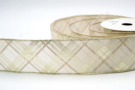 Cream/Gold_Christmas Diamond Plaid Wired Ribbon_KF8604GV-2