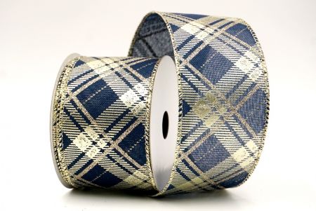 Navy Blue/Gold_Christmas Diamond Plaid Wired Ribbon_KF8604GV-4