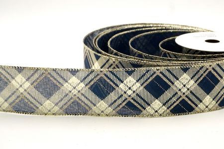 Navy Blue/Aurum_Nativitatis Diamantum Plaid Filum Ribbons_KF8604GV-4