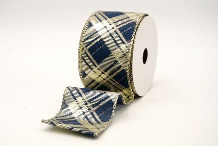 Navy Blue/Gold_Christmas Diamond Plaid Wired Ribbon_KF8604GV-4