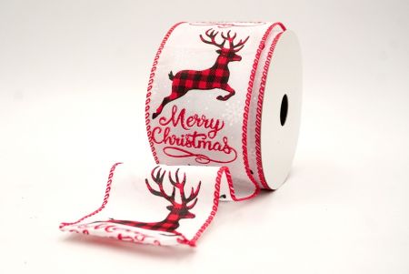 White/Red_Merry Christmas and Plaid Reindeer Wired Ribbon_KF8605GC-1-7