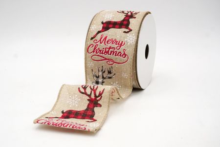 Khaki_Merry Christmas and Plaid Reindeer Wired Ribbon_KF8606GC-13-183