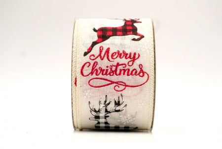 Cream_Merry Christmas and Plaid Reindeer Wired Ribbon_KF8606GC-2-2