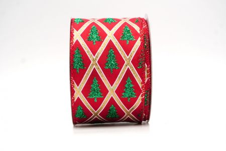 Cinta de Alambre de Diseño de Árbol de Navidad con Brillo de Diamante Rojo/Verde_KF8612GC-7-7