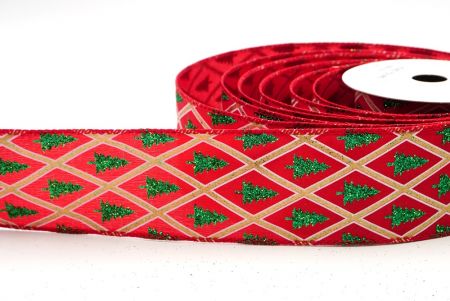 Red/Green Diamond Glitter Christmas tree design Wired Ribbon_KF8612GC-7-7