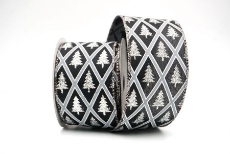 Black/ Silver Diamond Glitter Christmas tree design Wired Ribbon_KF8613GL-53