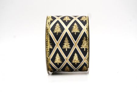 Schwarz/Gold Diamant Glitzer Weihnachtsbaum Design Drahtband_KF8614G-53