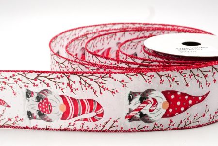 White/Red Christmas Gnome Design Wired Ribbon_KF8617GC-1-7