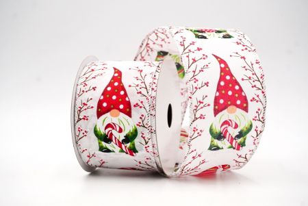 White Christmas Gnome Design Wired Ribbon_KF8618GC-1-1