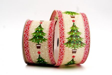 Natural Brown Christmas Tree & Snow Wired Ribbon_KF8620GC-13-183