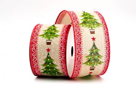 Light Brown/Red Christmas Tree & Snow Wired Ribbon_KF8620GC-14-7