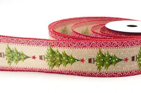 Light Brown/Red Christmas Tree & Snow Wired Ribbon_KF8620GC-14-7