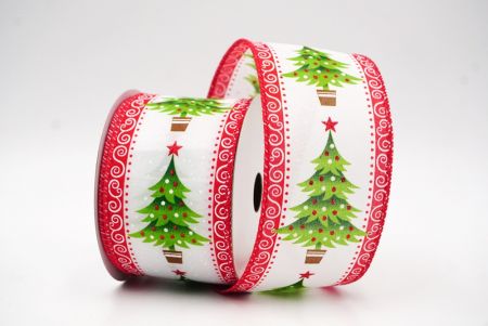 White/Red Christmas Tree & Snow Wired Ribbon_KF8621GC-1-7