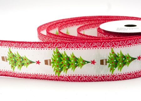 White/Red Christmas Tree & Snow Wired Ribbon_KF8621GC-1-7