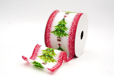 White/Red Christmas Tree & Snow Wired Ribbon_KF8621GC-1-7