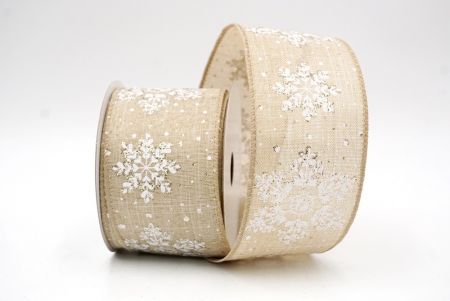 Nastro Wired Festivo con Fiocchi di Neve Glitter Khaki_KF8625GC-13-183