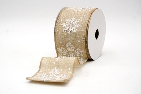 Nastro Wired Festivo con Fiocchi di Neve Glitter Khaki_KF8625GC-13-183