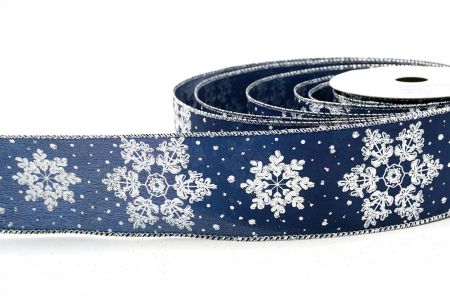 Navy Blue_Glitter Snowflakes Holiday Wired Ribbon_KF8626G-4