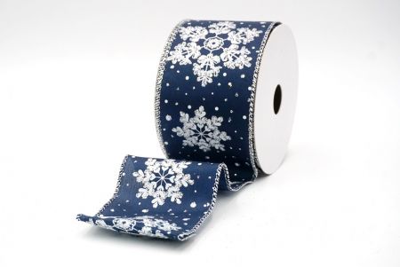 Nastro Wired Festivo con Fiocchi di Neve Glitter Blu Navy_KF8626G-4