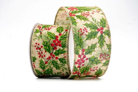 Natural_Glittery Winter Holly and Berries Wired Ribbon_KF8633GC-14-183