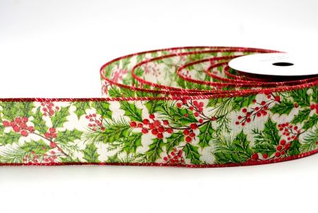 Cream_Glittery Winter Holly and Berries Wired Ribbon_KF8633GC-2-7