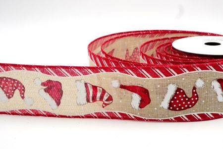 Khaki_Jolly Santa Hat Holiday Wired Ribbon_KF8639GC-13-7