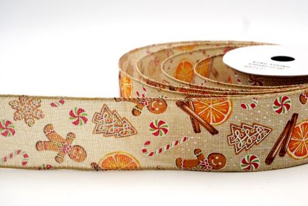 Khaki_Festive Gingerbread and Citrus Holiday Wired Ribbon_KF8640GC-13-183