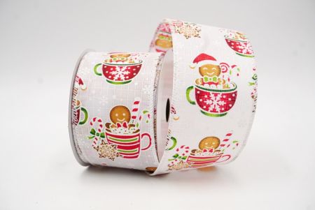 White/Green Gingerbreads in a Christmas cup Wired Ribbon_KF8646GC-1-1