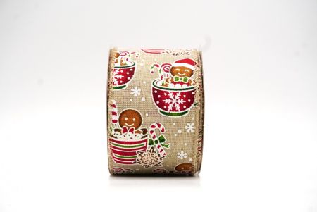 Natural Brown Gingerbreads in a Christmas cup Wired Ribbon_KF8647GC-13-183