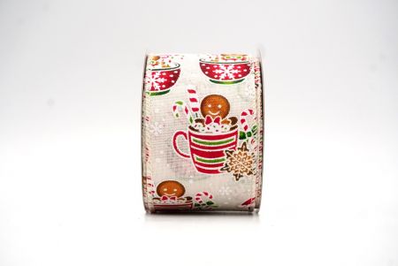 Cream White Gingerbreads in a Christmas cup Wired Ribbon_KF8647GC-2-2