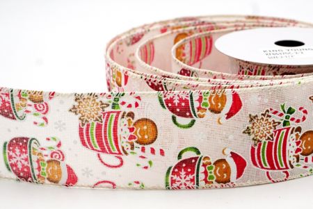 Cream White Gingerbreads in a Christmas cup Wired Ribbon_KF8647GC-2-2