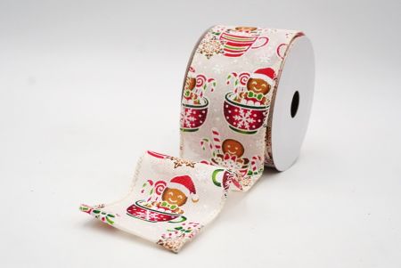 Cream White Gingerbreads in a Christmas cup Wired Ribbon_KF8647GC-2-2